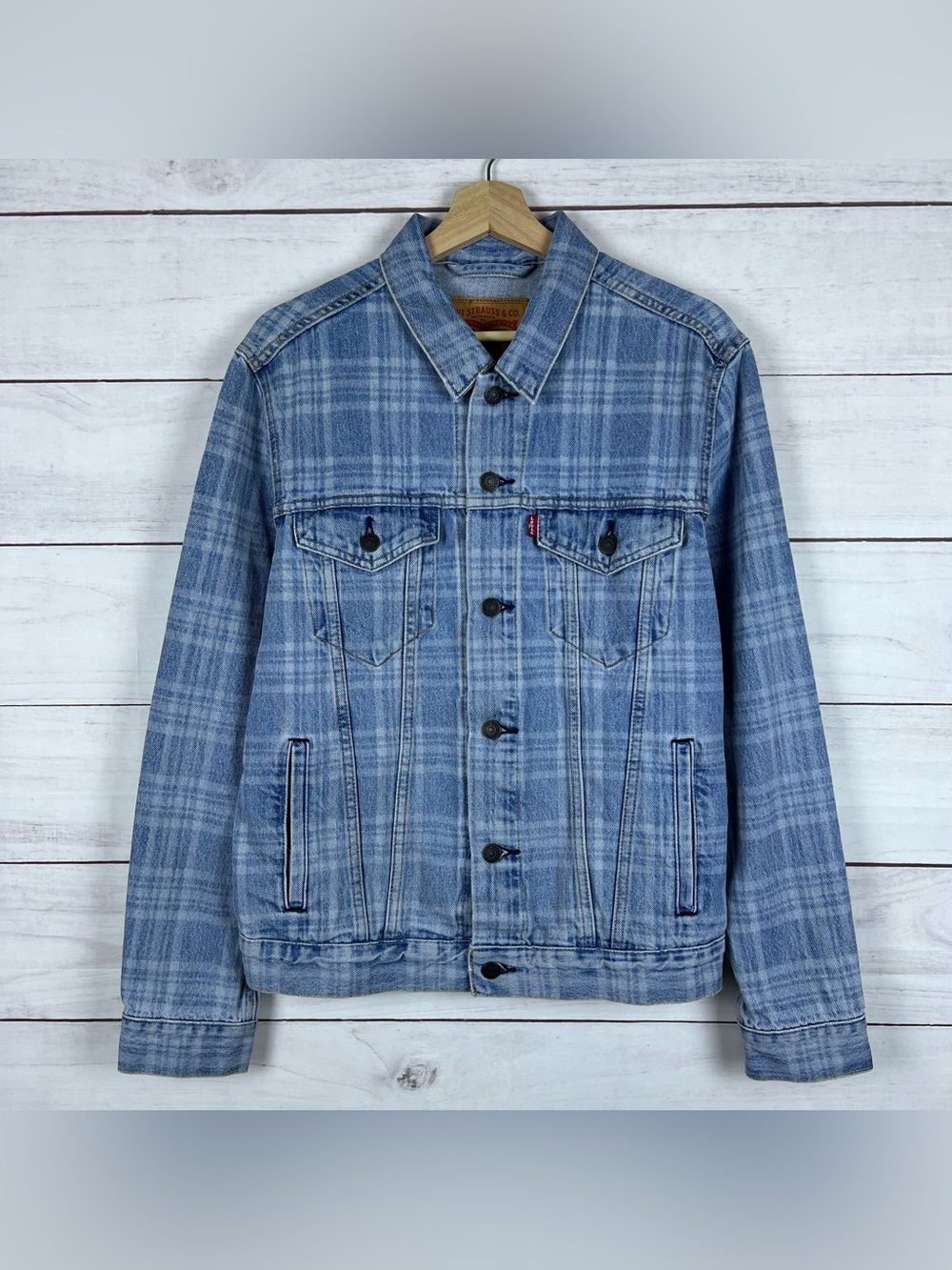Levi Strauss & Co. Checkered Denim Jacket Faded Design Button Up Levi’s Medium